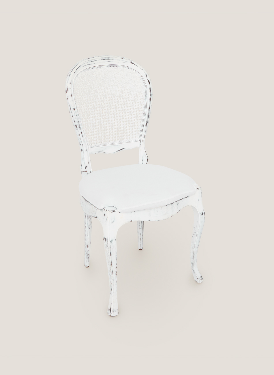 Silla vintage decapada blanca asiento blanco