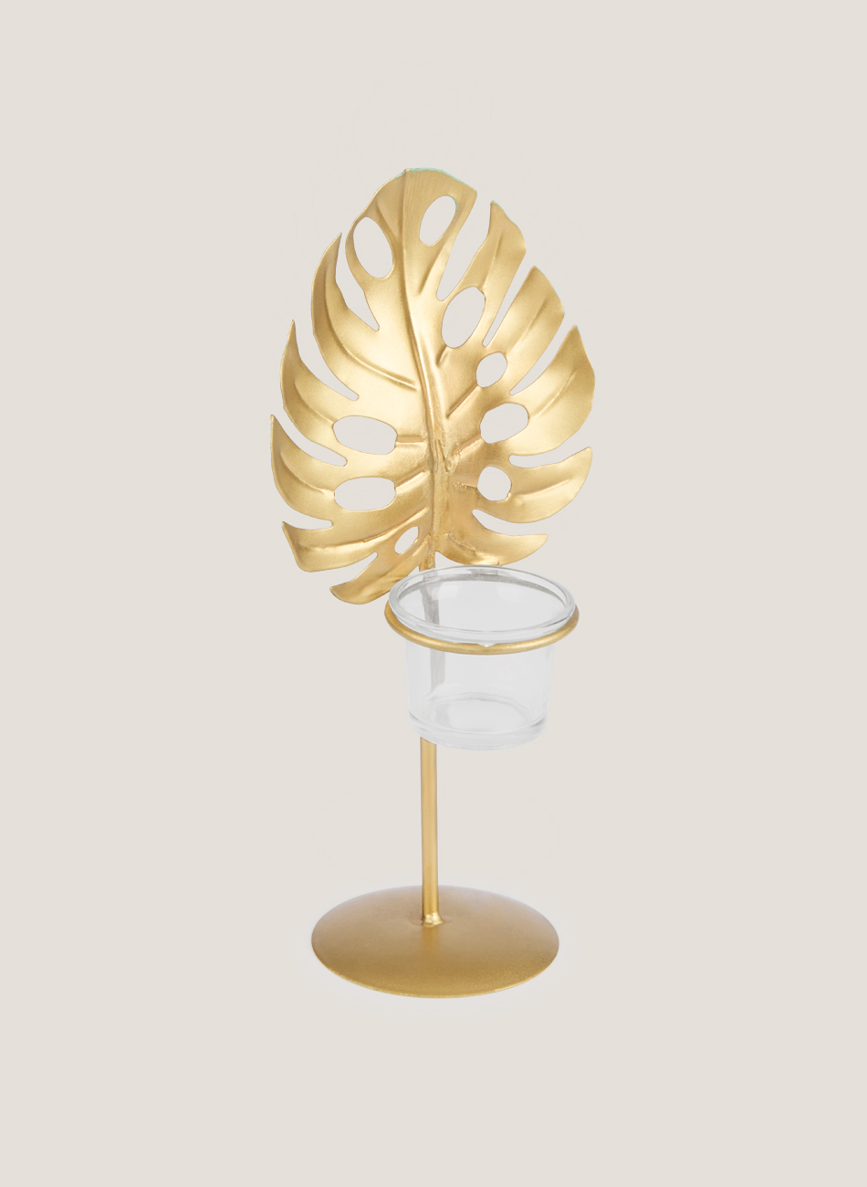 Candelabro hoja dorado