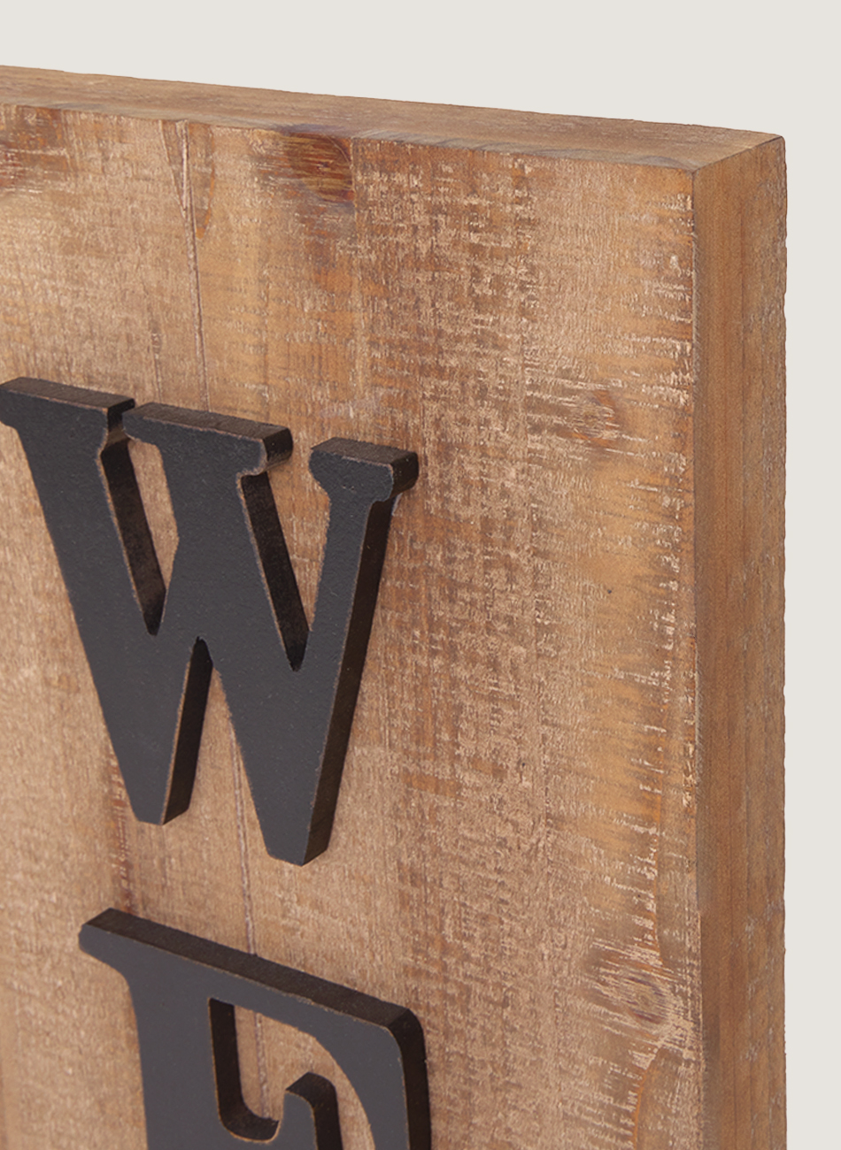 Letrero madera y metal welcome